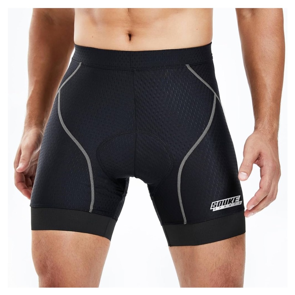 Souke Sports Men's Padded Bicycle Shorts, Size M, Black with Grey